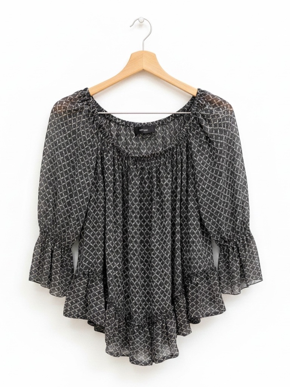 Isabel Marant  Sheer Black Patterned Peasant Blouse
